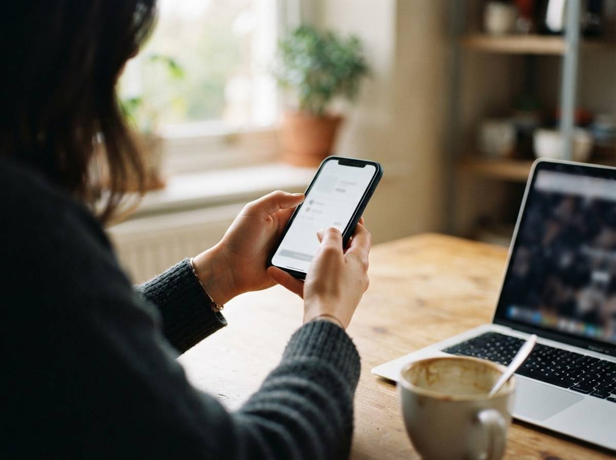 A close up of hands holding a phone showing a buy now pay later checkout screen.