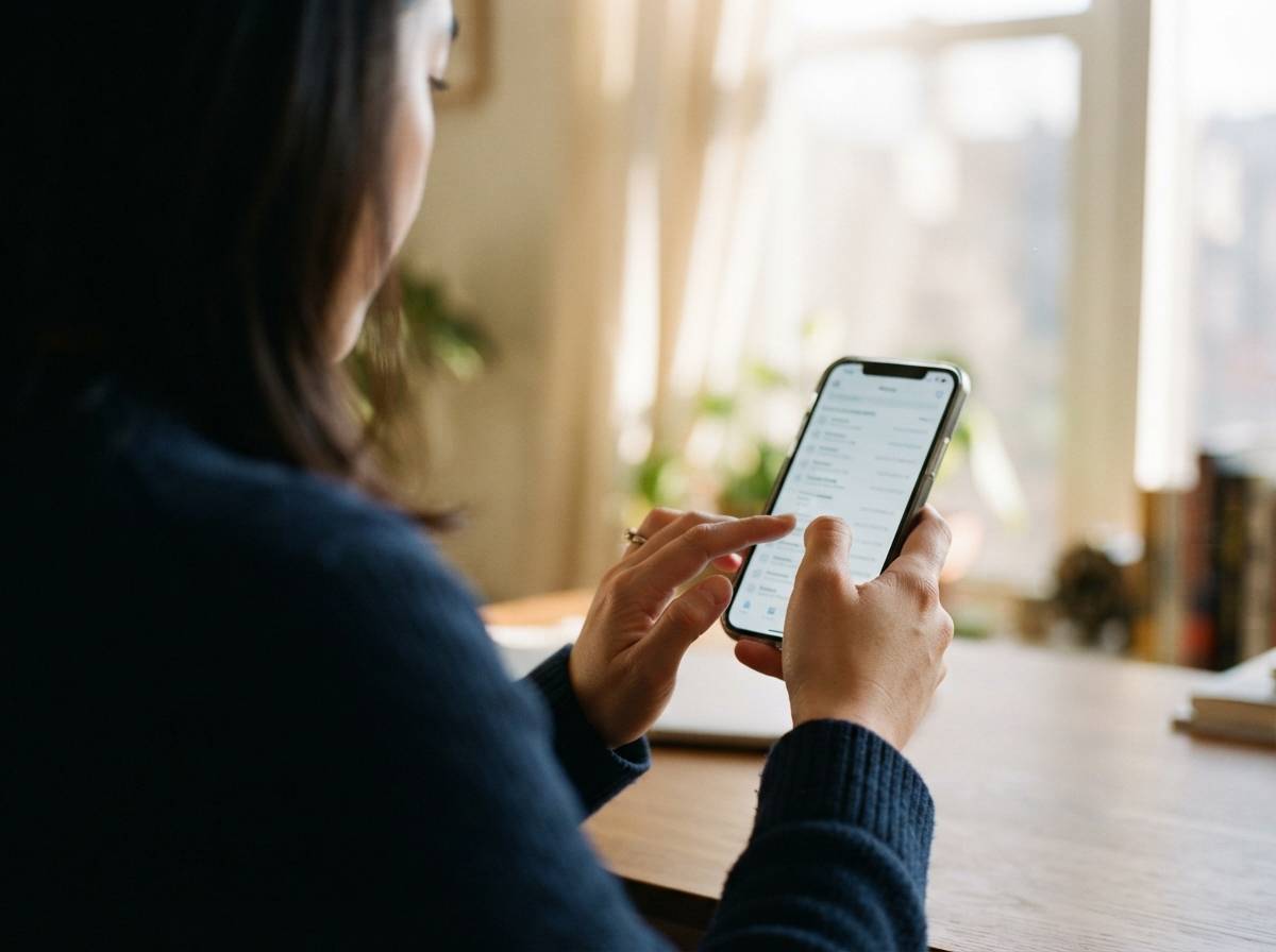 A hand scrolls through a smartphone banking app displaying a list of subscription charges.