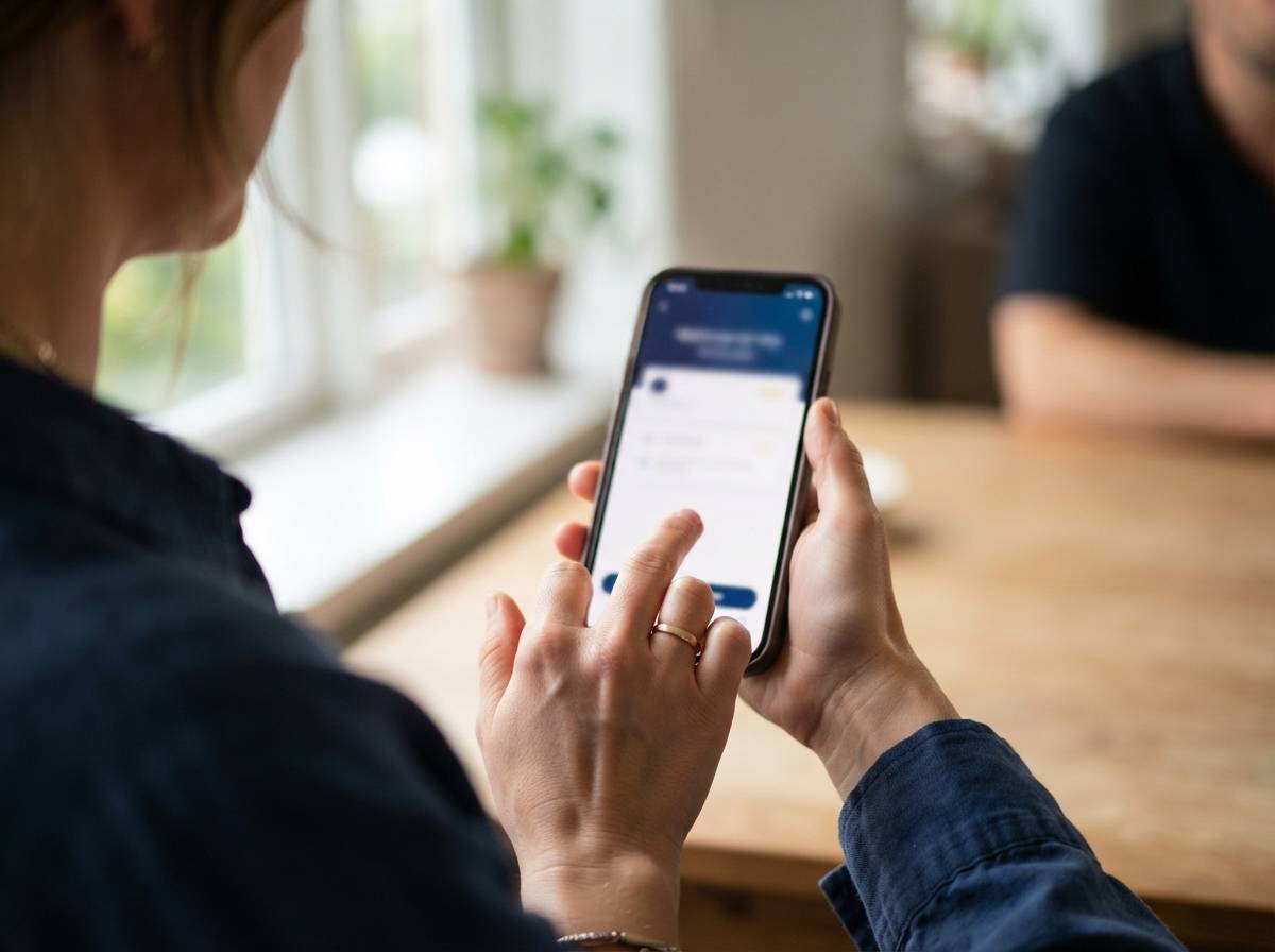 A person sets up an automatic savings transfer on a mobile banking app.